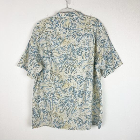 Columbia Shirt Mens Casual Button Down Hawaiian Tropical Print Ivory Blue Large - Picture 2 of 7